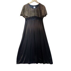 Molly Malloy Evening Party Dress Womens 6 Petite Black Gold Glittery A-Line Midi